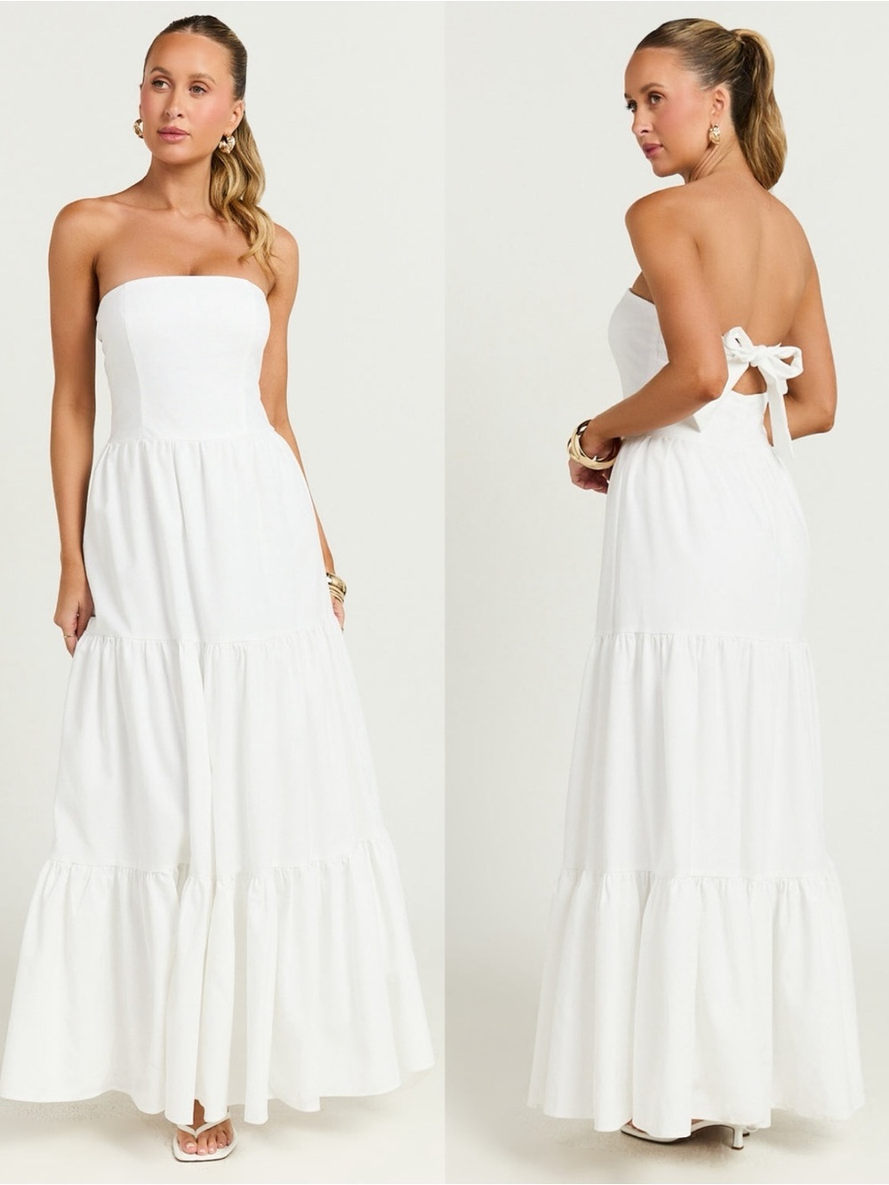 SHOWPO Trish Strapless Tiered Maxi Dress In White